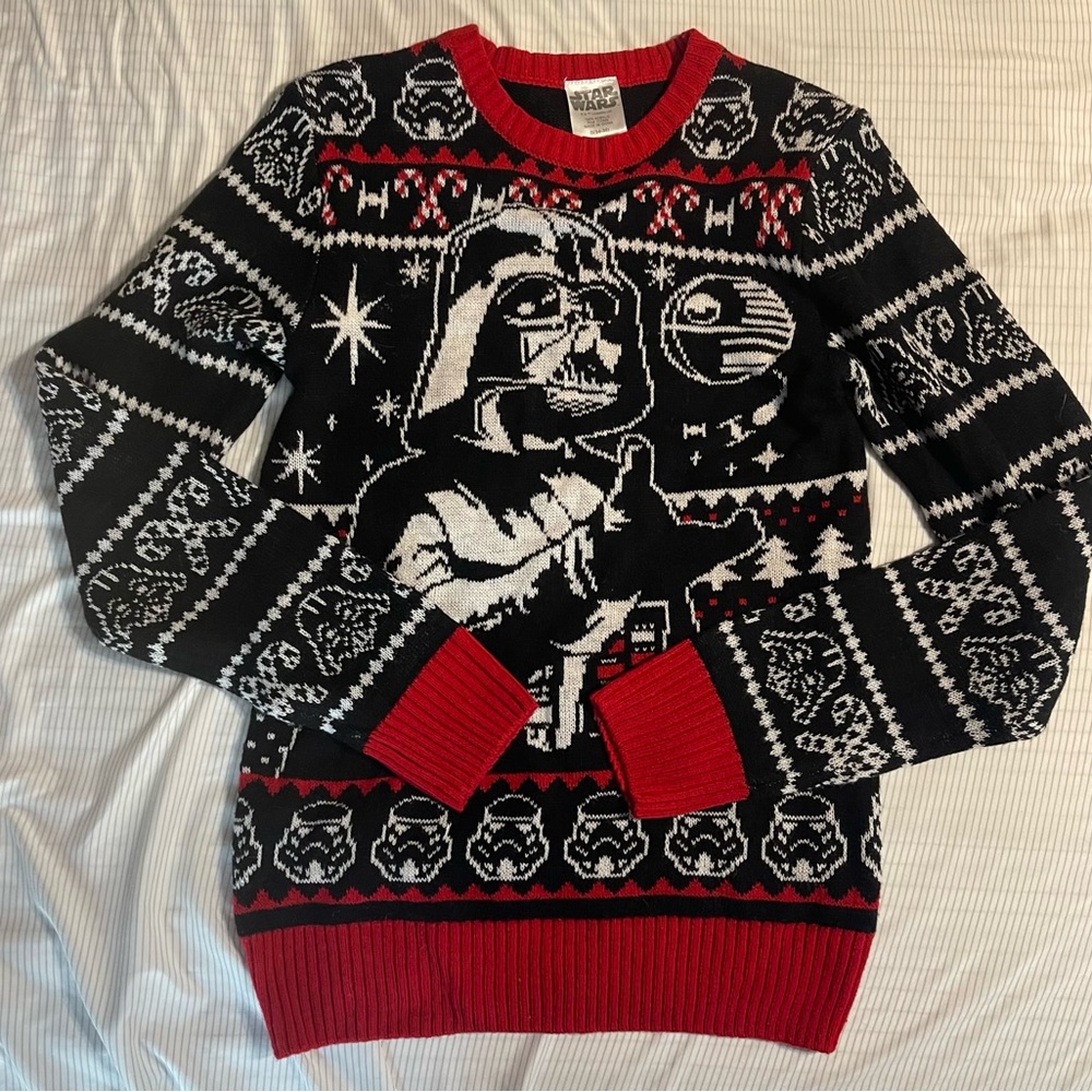 Star Wars Black, White & Red Darth Vader Knit Crewneck Sweater - Men